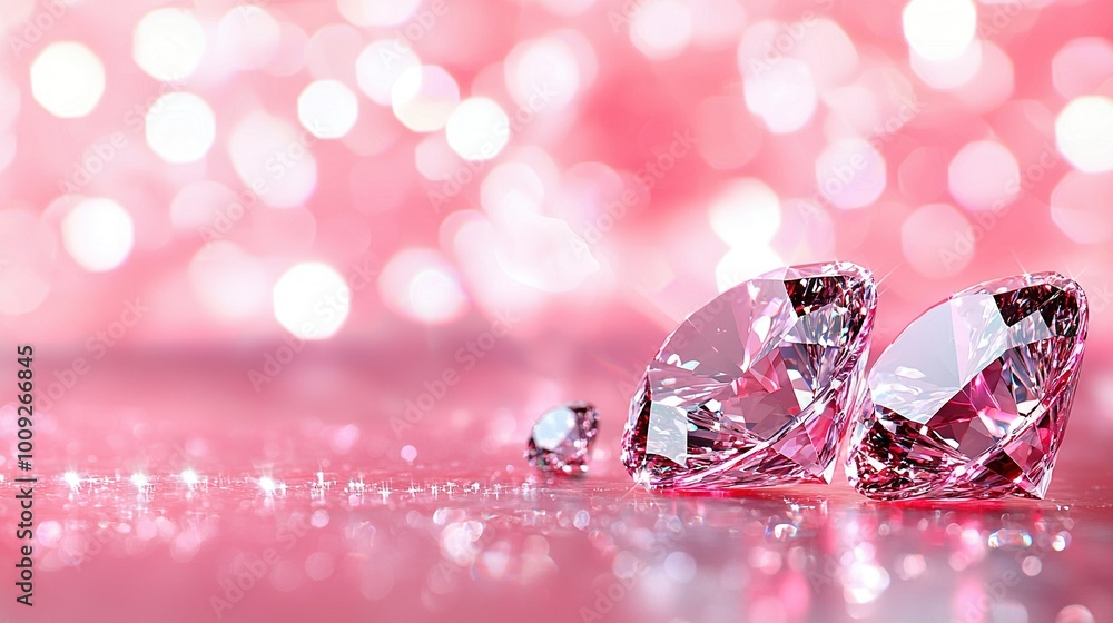 A pair of pink diamonds resting on a pink background with a pink backdrop A pair of pink diamonds resting on a pink background with a pink backdrop