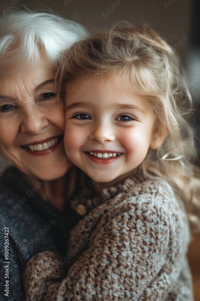 Girl having fun with grandma at home, Generative AI Girl having fun with grandma at home, Generative AI