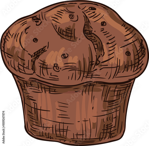 Muffin color sketch. Chocolate sweet dessert drawing photo