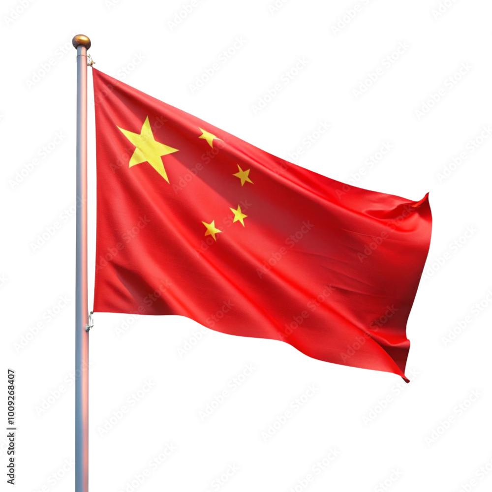 Chinese national flag with simple wave effect on white background representing the country's strength and unity. Chinese national flag with simple wave effect on white background representing the country's strength and unity.