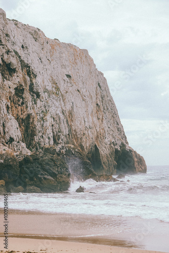 Grainy photo of the cliffs and beach in Portugal  photo