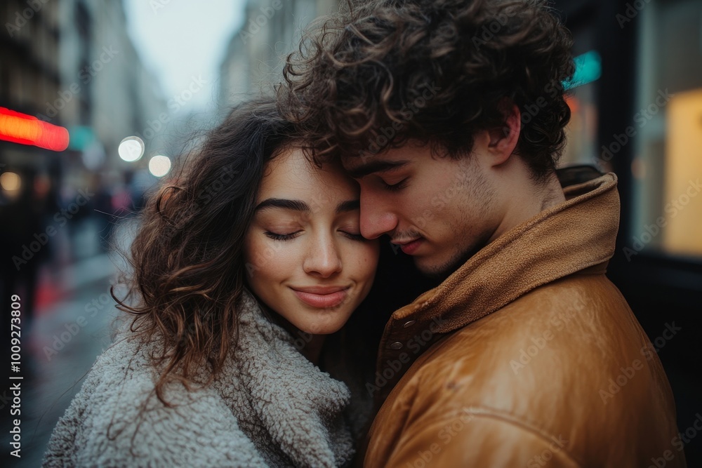 Affectionate embrace on a city stroll, couple enjoying togetherness, Generative AI Affectionate embrace on a city stroll, couple enjoying togetherness, Generative AI