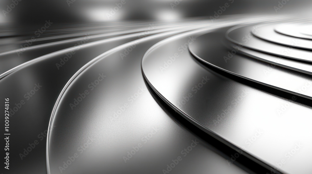 Fototapeta premium Sleek and modern close up of smooth, wavy metallic surfaces reflecting light. 