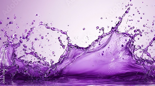  A body of water with a purple liquid splashing on top and a light purple sky in the background is a stunning sight, one that will leave you in awe The liquid, vibrant