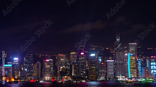 Wallpaper Mural Hong Kong at night light show on skyscrapers near the bay. Torontodigital.ca