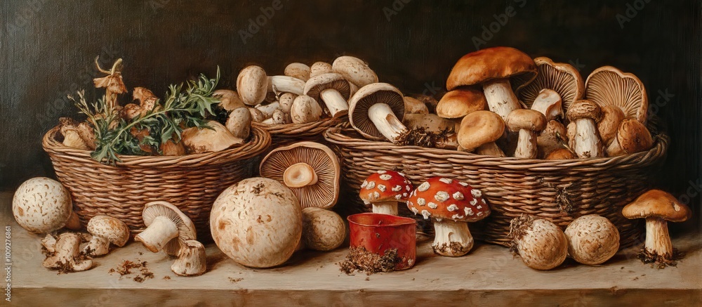 Still Life with Mushrooms and Baskets Still Life with Mushrooms and Baskets