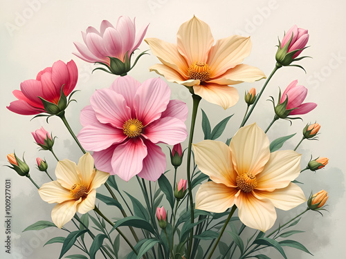 Floral wallpaper - pastel watercolor flowers in bunches or botanical paintings - or vintage paintings of flowers