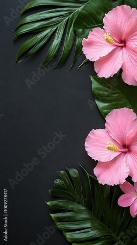   A Pink Flower on Black Background with Name Space photo