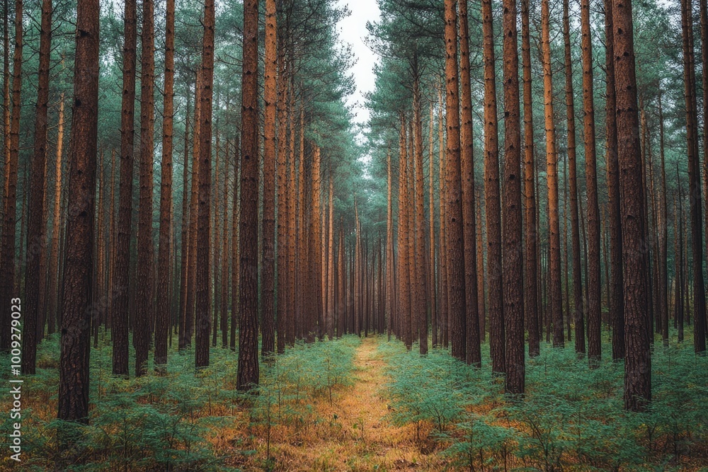 Obraz premium A Path Through a Dense Pine Forest