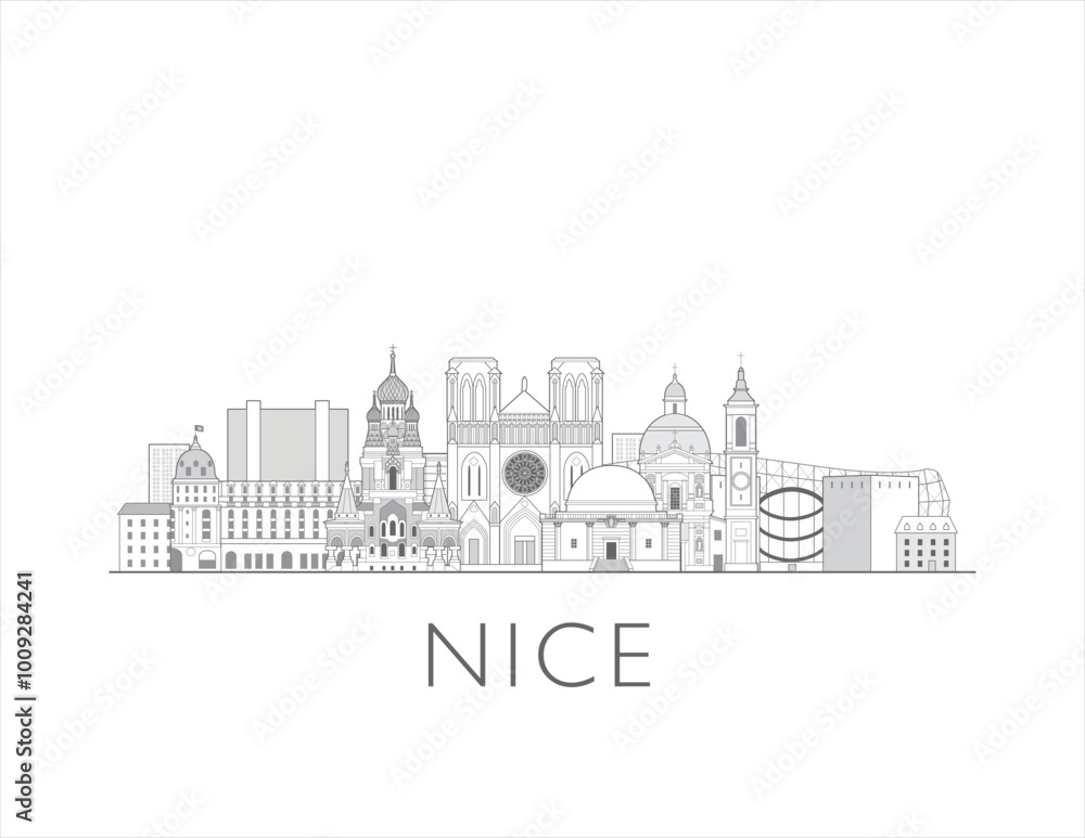 Nice skyline in France cityscape vector illustration Nice skyline in France cityscape vector illustration