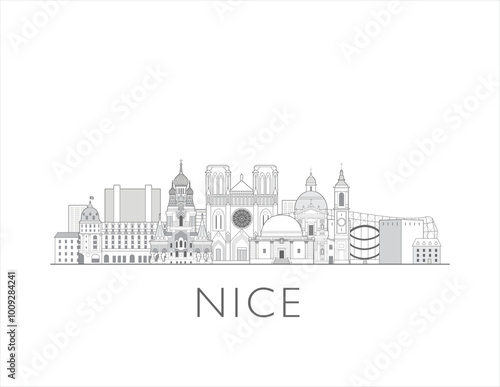 Nice skyline in France cityscape vector illustration
