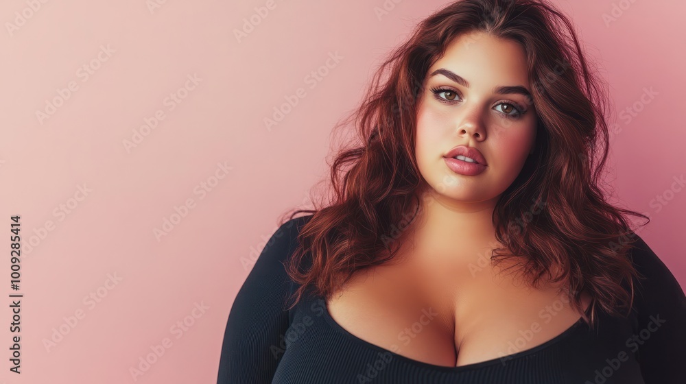 beautiful female model plus size on a simple isolated background beautiful female model plus size on a simple isolated background