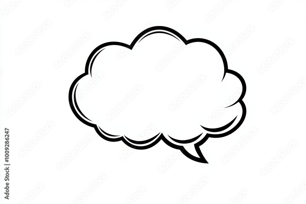 A simple black and white vector line drawing of an empty speech bubble, with no text or images inside it, on a clean white background A simple black and white vector line drawing of an empty speech bubble, with no text or images inside it, on a clean white background