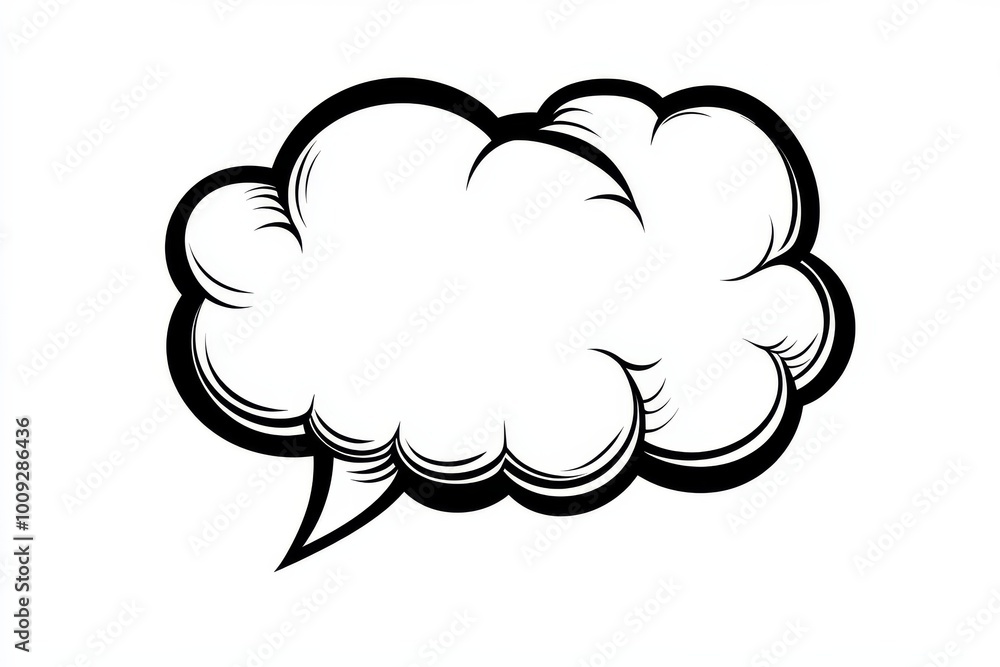 A simple black and white vector line drawing of an empty speech bubble, with no text or images inside it, on a clean white background A simple black and white vector line drawing of an empty speech bubble, with no text or images inside it, on a clean white background