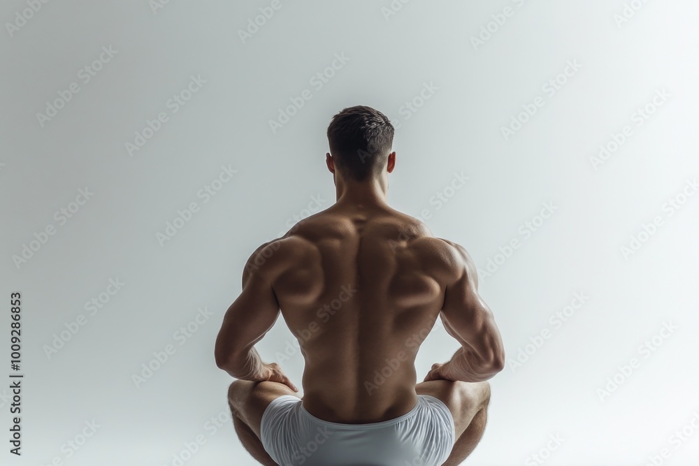 A person practicing yoga with their back to the camera, ideal for depicting serenity and mindfulness A person practicing yoga with their back to the camera, ideal for depicting serenity and mindfulness