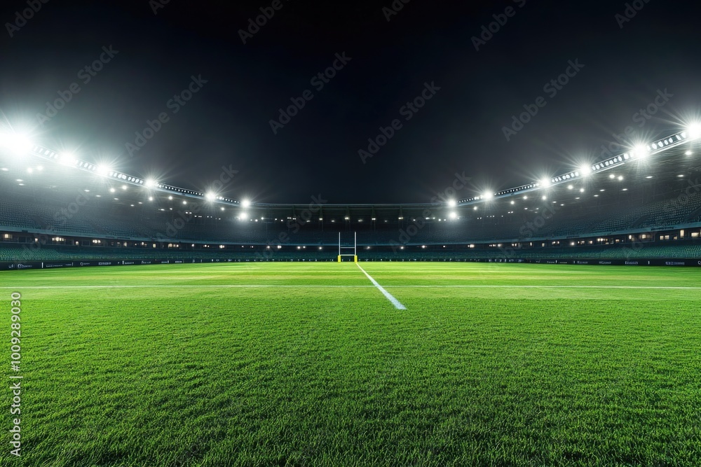 Fototapeta premium A professional soccer field with a goal in the middle, perfect for sports or fitness illustrations