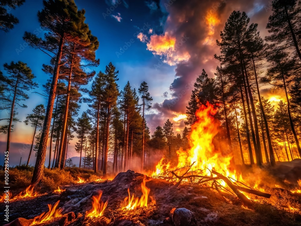 Fiery Borders of Nature: Stunning Flames Illuminating the Edge of a Forest at Dusk Fiery Borders of Nature: Stunning Flames Illuminating the Edge of a Forest at Dusk