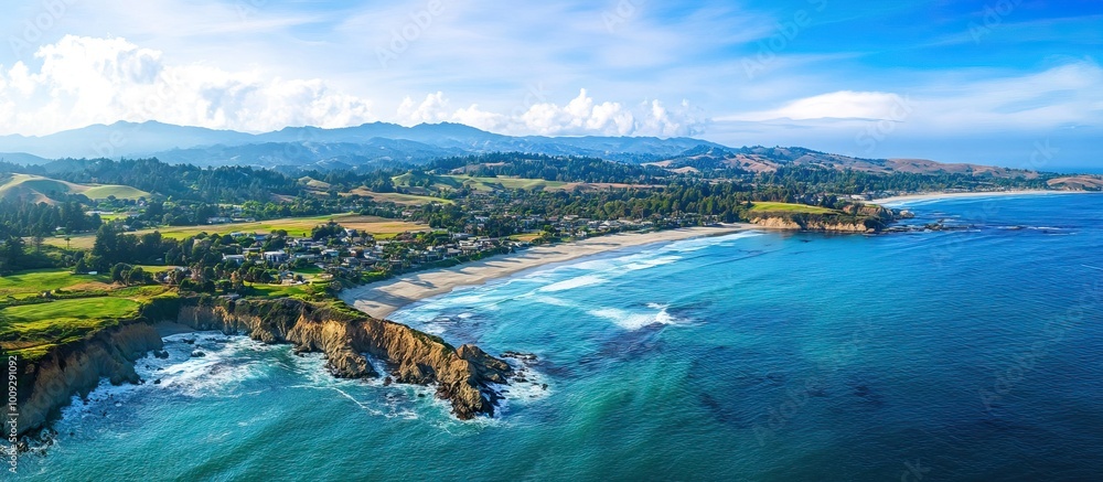 Fototapeta premium Aerial View of Coastal Town and Beach