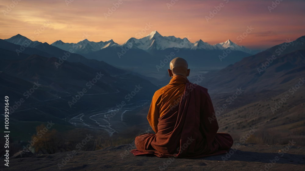 Fototapeta premium Buddhist monk sitting in the lotus position