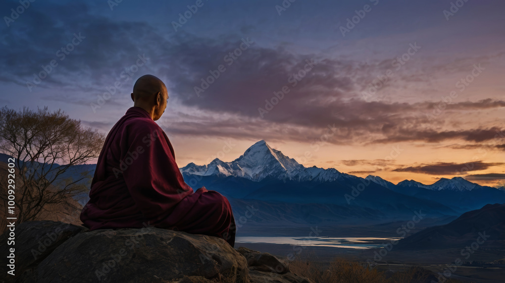 Fototapeta premium Buddhist monk sitting in the lotus position