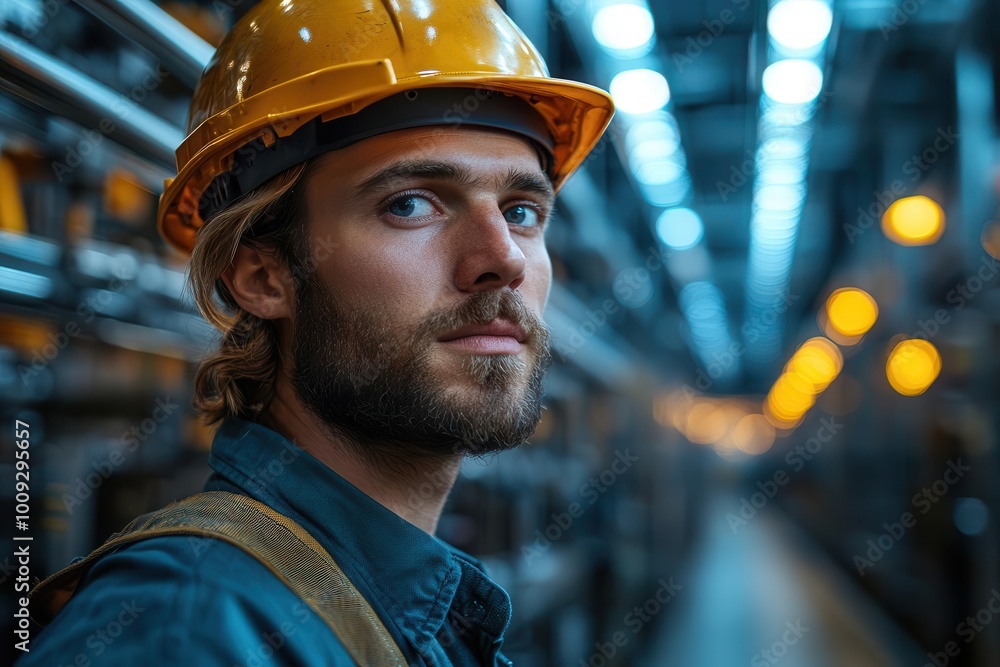 a factory worker wearing a safety helmet diligently oversees production lines highlighting the importance of safety and teamwork within the industrial environment a factory worker wearing a safety helmet diligently oversees production lines highlighting the importance of safety and teamwork within the industrial environment