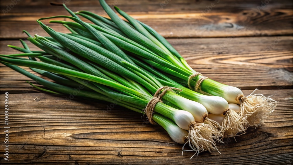 Fresh Green Onions on Wooden Surface with Natural Light for Culinary and Food Photography Use Fresh Green Onions on Wooden Surface with Natural Light for Culinary and Food Photography Use