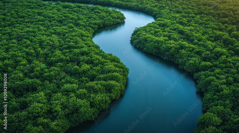 aerial drone view of a winding river snaking through a lush rainforest showcasing the vibrant greens and the intricate patterns of nature from above evoking tranquility and exploration aerial drone view of a winding river snaking through a lush rainforest showcasing the vibrant greens and the intricate patterns of nature from above evoking tranquility and exploration