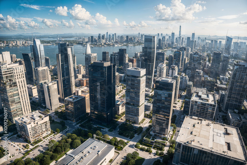 Modern Glass Skyscrapers in Futuristic City Skyline