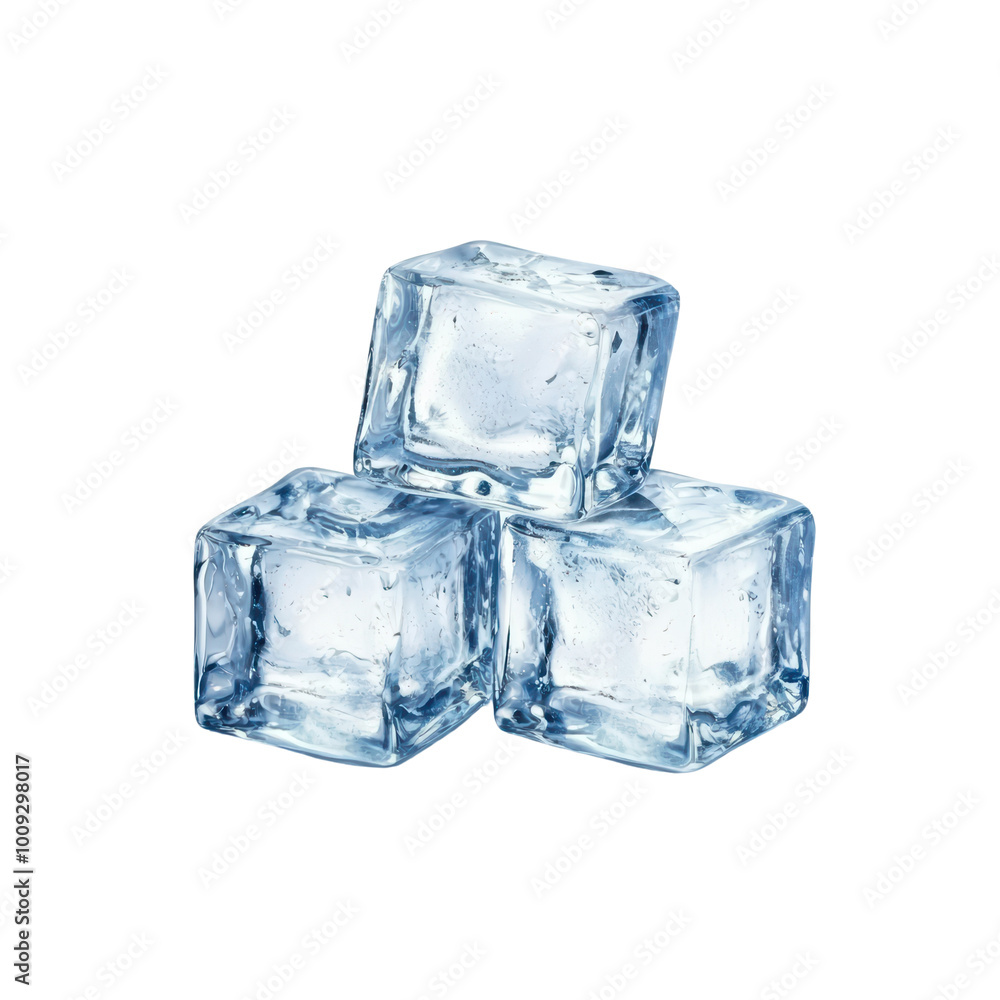 Three ice cubes stacked on a transparent background Three ice cubes stacked on a transparent background