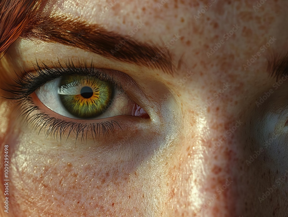 Fototapeta premium Close-up of a woman's eye with freckles