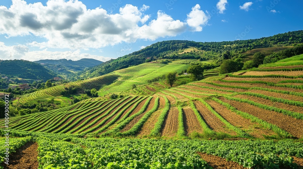 Lush Green Rolling Hills and Farmland Landscape Lush Green Rolling Hills and Farmland Landscape