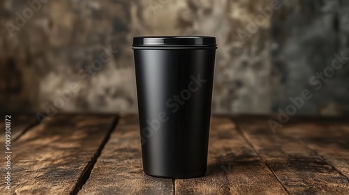 black tumbler mockup standing against a neutral background inviting text or design placement showcasing versatility and modern aesthetics ideal for branding and promotional visuals