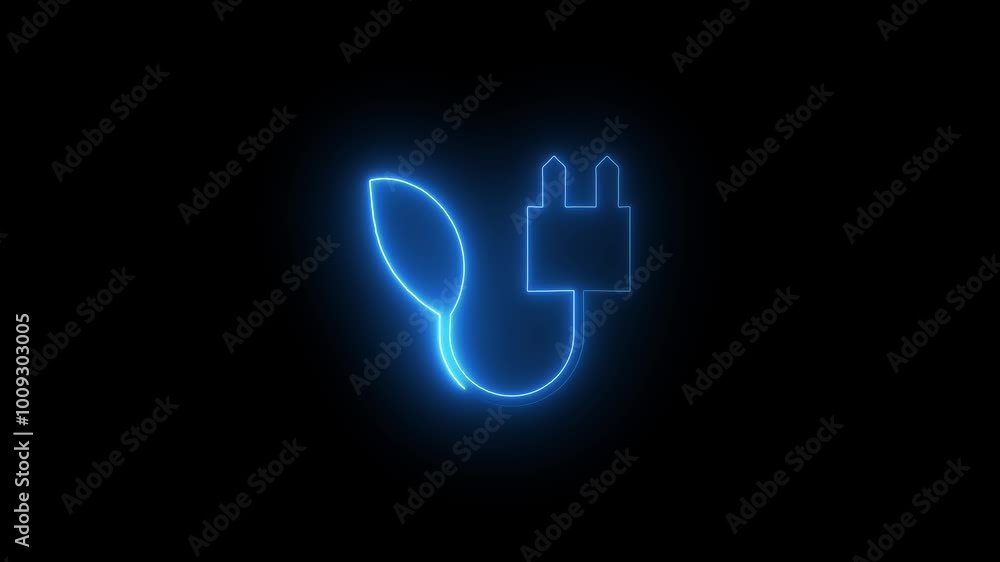 Neon purple sign of an electric plug inside a circular arrow animated on a dark background.Electrical cord or cable. Electric power supply icon animation . Neon purple sign of an electric plug inside a circular arrow animated on a dark background.Electrical cord or cable. Electric power supply icon animation .