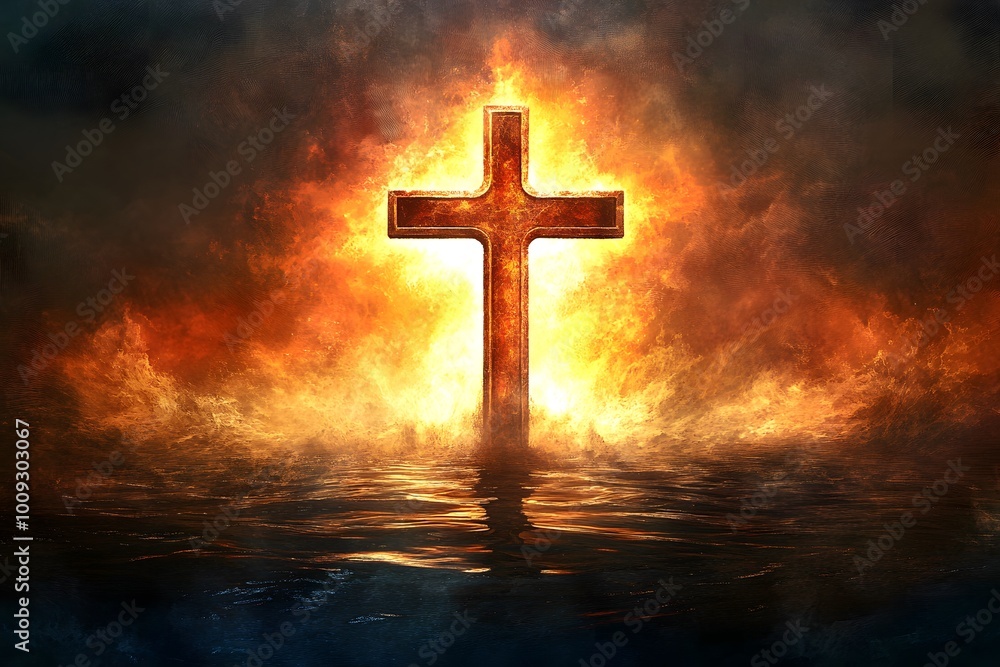 glowing cross and religious symbol representing spirituality, divine presence and faith glowing cross and religious symbol representing spirituality, divine presence and faith