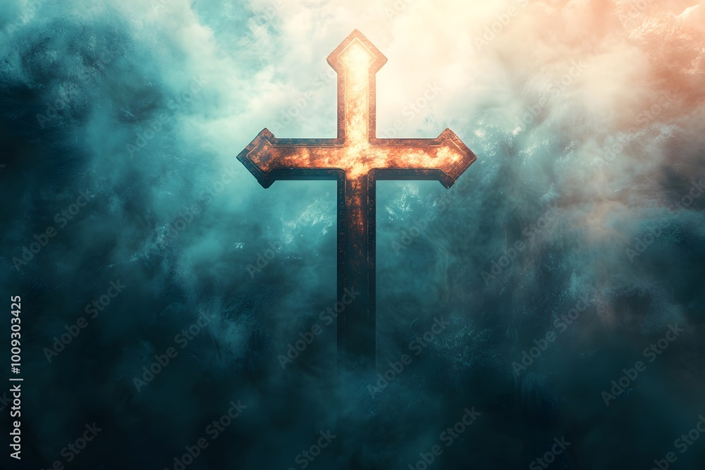 Fototapeta premium glowing cross and religious symbol representing spirituality, divine presence and faith