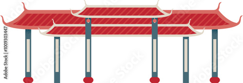 Red roof chinese gates. Festival asian entrance
