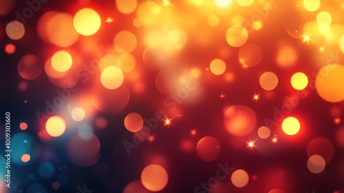 Abstract Background with Bokeh Lights in Red Orange Colors Glittering Effects