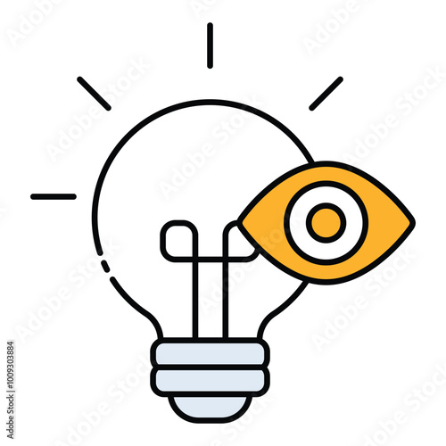 Creative Idea and Vision vector icon, lightbulb and eye icon, innovation and vision illustration