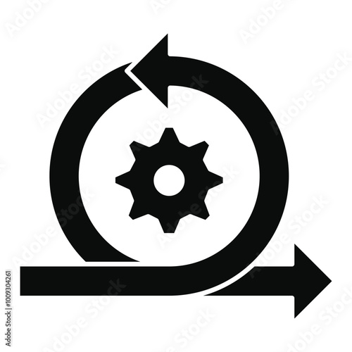 Agile Process vector icon, gear and cycle arrow icon, iterative development and continuous improvement illustration