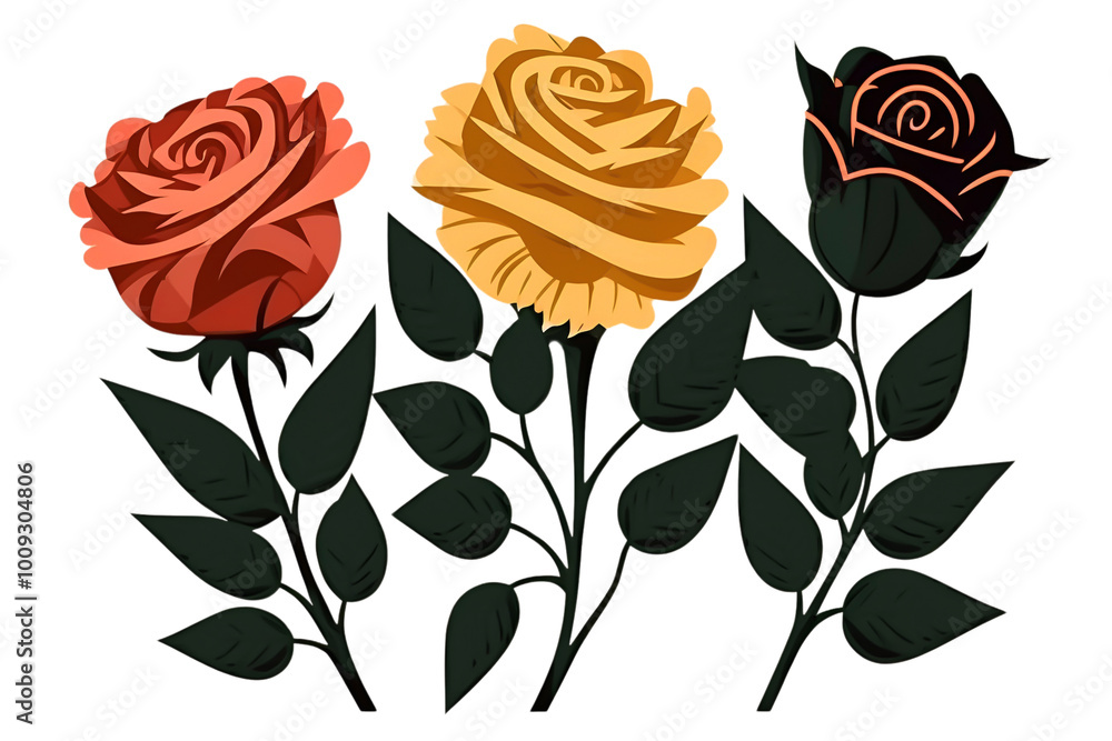 Realistic painting of roses and leaves, romantic Valentine's day card concept, die cut transparent. Realistic painting of roses and leaves, romantic Valentine's day card concept, die cut transparent.