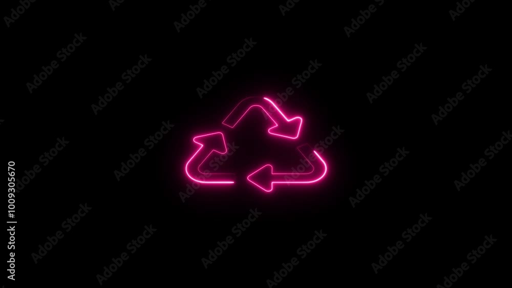 Glowing neon line Recycle symbol icon isolated on dark background. Circular arrow icon. Environment recyclable go green. Vector Illustration Glowing neon line Recycle symbol icon isolated on dark background. Circular arrow icon. Environment recyclable go green. Vector Illustration