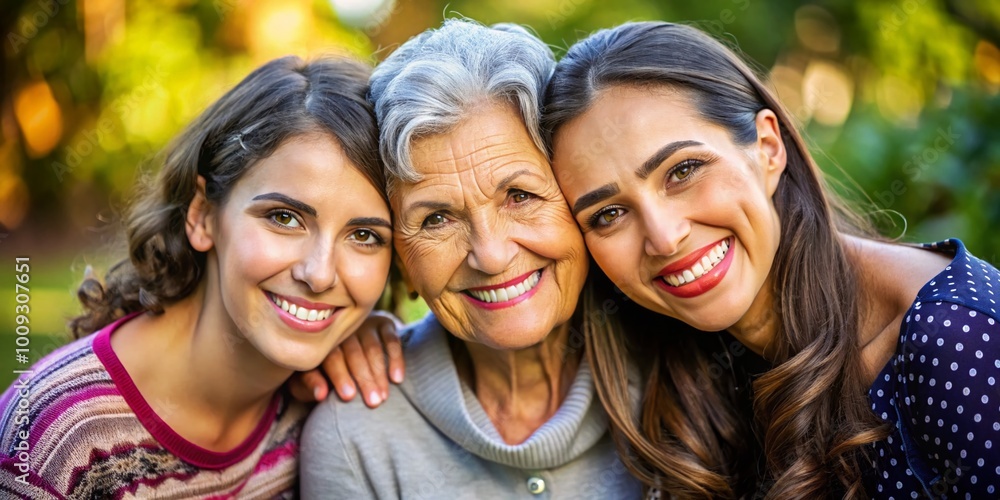 Obraz premium Generational Bonding: Grandmother, Mother, and Daughter Smiling Together in a Warm Family Moment