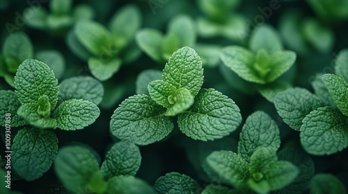 Fresh Green Mint Leaves Close Up