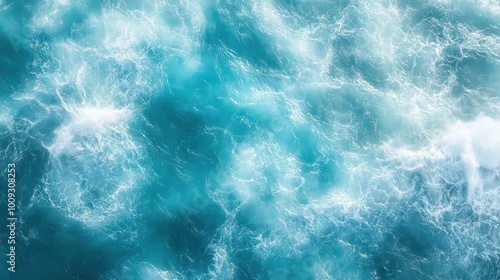 Fototapeta Naklejka Na Ścianę i Meble -  Spectacular aerial top view background photo of ocean sea water white wave splashing in the deep sea. Drone photo backdrop of sea wave in bird eye waves.