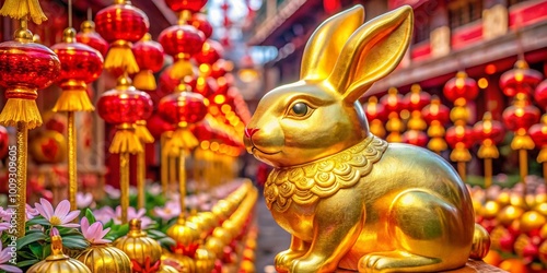 Golden Rabbit Symbolizing Prosperity and Good Fortune for the Lunar New Year Celebration 2023