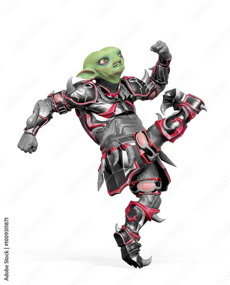 little alien warrior is kicking and looking up little alien warrior is kicking and looking up