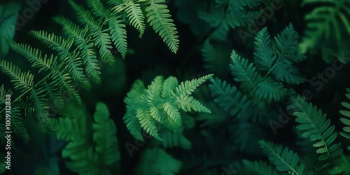 A close-up view of various green ferns showcasing their intricate textures and patterns.