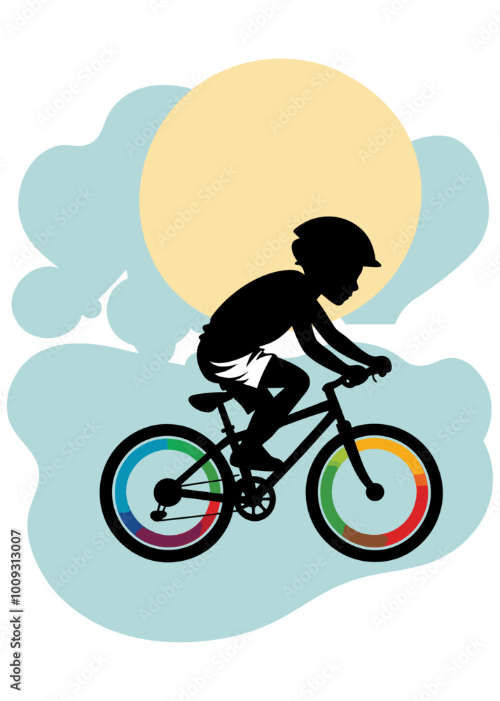 Obraz premium Kids racing bicycles illustrations