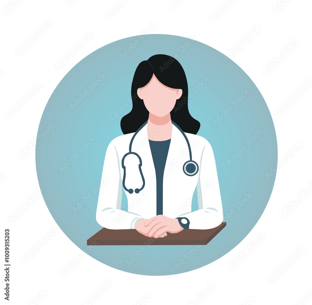 Fototapeta premium A confident female doctor in a hospital setting, wearing a stethoscope and medical uniform looking directly at the camera. She exudes professionalism and expertise in health care and patient treatment