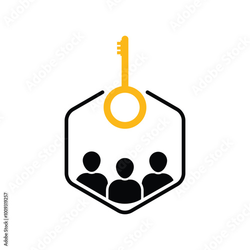 simple people with key like teamwork success. cartoon flat trend modern advice logotype graphic design element isolated on white background.